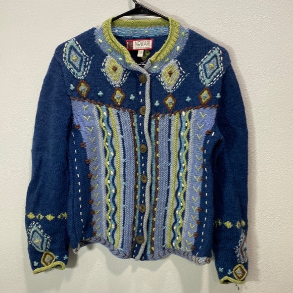 newari Sweaters - Newari colorful ribbed raised lusekofte sweater cardigan islandic design 3d knit